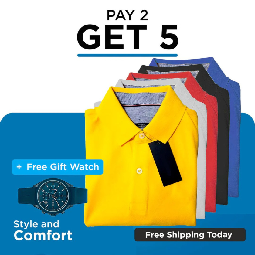KIT POLO BS SHIRTS [PAY 2 GET 5] + WATCH