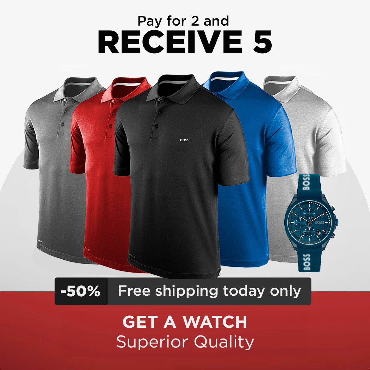 KIT POLO BSS SHIRTS [PAY 2 GET 5] + WATCH