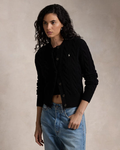 Wool and Cashmere Cardigan in Braided Knit
